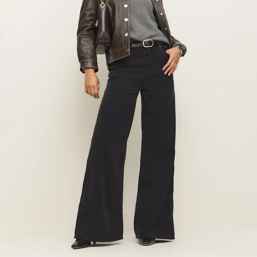 Reformation Eden Wide Leg Corduroy Pants Black - Size 28 NWT